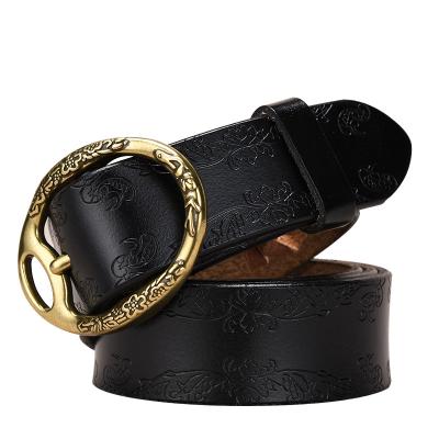 China European Vintage Ladies Pin Buckle Leather Belt Printed Oval Jeans Leather Belts Fashion Style for sale