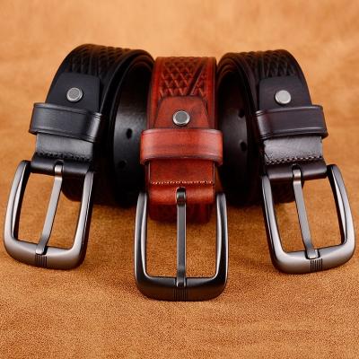 China Pin Buckle Pure Leather Youths Full-Grain Cow Leather Belt Men's Retro Full-Grain Cowhide Leather Casual Belts for sale