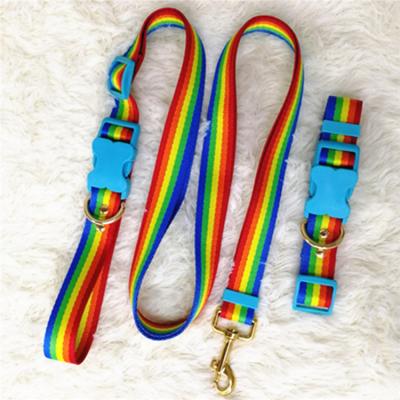 China Custom Dog Collar And Leash Set Adjustable Rainbow Polyester Pet Collar For Small Medium Large Dogs for sale