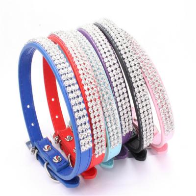 China Personalized Rhinestone Diamond Dog Collar Leather Diamante Puppy Cat Kitten XS S M L for sale