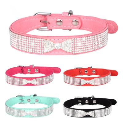 China Personalized Rhinestone Dog Collar Glare Suede Leather Glitter Dog Collar Crystal Diamond Collar for Dogs Cats for sale