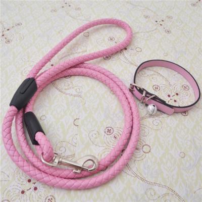 China Luxury DETACHED Leather Dog Leash And Cute Pink Collar Pet Collar For Small Dogs Simple Solid Dog Leash for sale