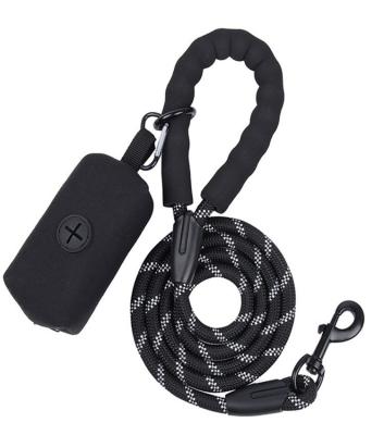 China Custom Reflective Nylon Pet Rope Leash With Dog Poop Bag Holder Customized Dog Leash And Poop Bag Holder for sale