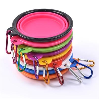 China Viable Pet Travel Silicone Collapsible Dish Bowl with Carabiner Clip Portable Folding Dog Bowl for Camping Hiking Walking for sale