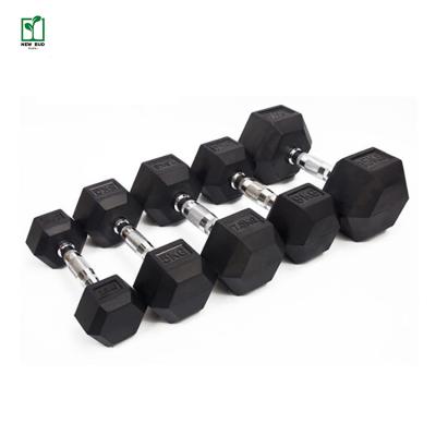 China Durable Rubber Coated Hex Dumbbell Weights Fitness Equipment Standard Dumbbell Weight Lifting Standard Free Set for sale