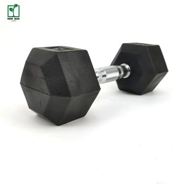 China Durable Power Training Equipment Mancuernas Hexagonales 10kg Black Standard Rubber Coated Cast Steel Weighs Hex Dumbbell Set for sale