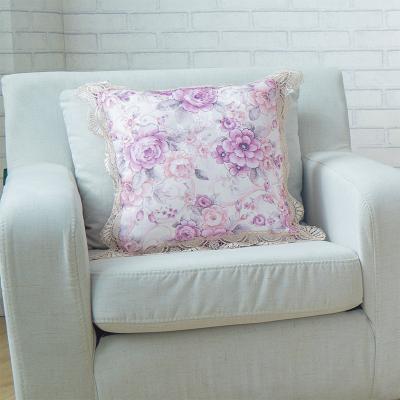 China Classic Style French Pastoral Pink Rose Printing Non-toxic And Luxury Linen Jacquard 45*45 Cushion Cover for sale