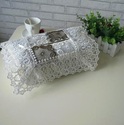 China 100% Eco-friendly 100% Modern Design Tissue Box Holder Polyester Lace Embroidery Fabric Box Covers for sale