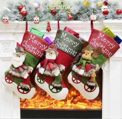 China Wholesale Traditional Cotton Christmas Decoration Christmas Stocking Empty Santa Elk Merry Christmas Stocking For Kid Gift for sale