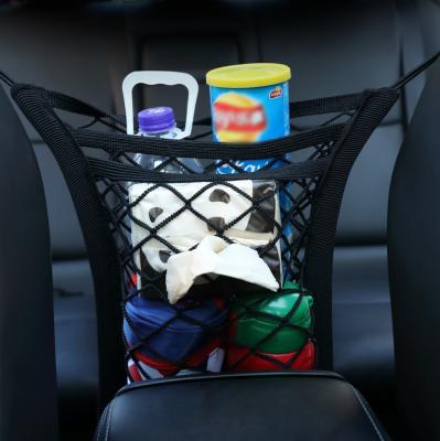 China Sundries Storage Three Layer Net Pocket In Seat Storage Bag Mesh Car Seat Organizer Network Storage Holder Pocket Car Elastic Net Bag for sale