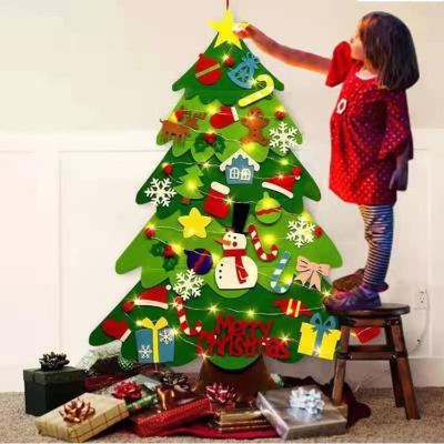 China DIY For Kids Wall Hanging Christmas Decoration Gifts Diy Felt Christmas Tree With Ornament Kid Diy Felt Christmas Tree With Led String Lights for sale