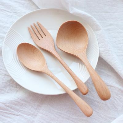 China Wholesale Wooden Soup Spoon Fork Tableware Travel Cutlery Sustainable Reusable Bamboo Wooden Cutlery Portable Flatware for sale