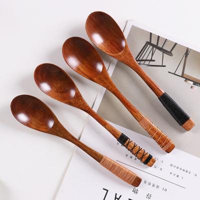 China Eco-Friendly Long Wooden Handle Dessert Spoon Coffee Honey Tea Spoon Stirrer Wood Salad Serving Small Spoon Viable for sale