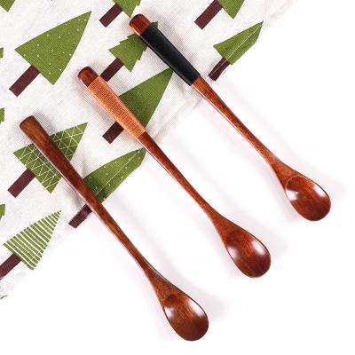 China Sustainable Environmental Long Flat Wood Tangled Wooden Mixing Spoon Eco Friendly Honey Wooden Spoon Custom Cutlery for sale