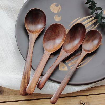 China Sustainable Wood Biodegradable Cutlery Wooden Soup Serving Spoons Lacquer For Eating Universal Mixing Stirring Spoon for sale