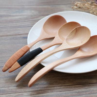 China Viable Straight Handle Tangled Line Solid Wood Cutlery Spoon Wooden Tableware Soup Spoon Natural Household Gift 18*4.5cm for sale