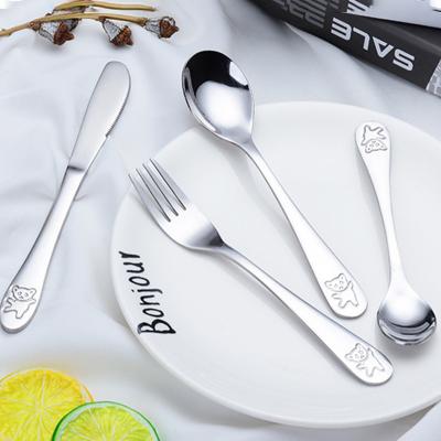 China Baby Cutlery 410 Stainless Steel Viable Cutlery Set Children Knife Fork Spoon Creative Cartoon Handle Thick Children Flatware Sets Silver for sale