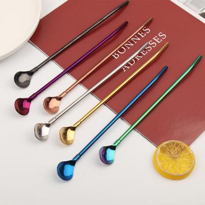 China Viable Colorful Spoon 304 Stainless Steel Straw Stirring Spoon Reusable 2 in 1 Long Straw with Spoon for Drinks Bar Cafe for sale