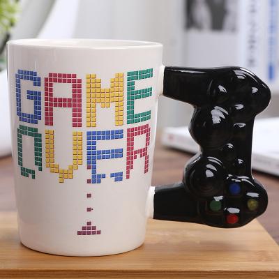 China Viable Creative 3d Boy Birthday Gift Game Over Coffee Cup Game Controller Game Controller Handle Cup Milk Tea Ceramic Mugs With Control Handle for sale