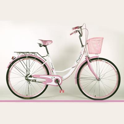 China 2021 7speed fashionable pink cute 24/26 inch women lady city bike with basket for sale