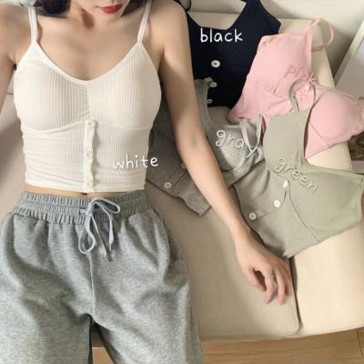 China New Style Breathable Solid Color Women Crop Triangle Padded Loneline Bra 95% Cotton Top Breathable Ribbed Bra for sale