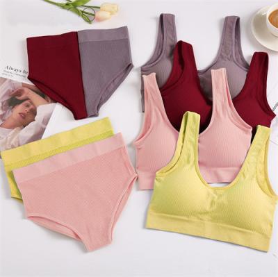 China Clearance 3 Styles QUICK DRY Panties Set Women Seamless Underwear Ribbed Wireless Back U Bra Set Lingerie for sale