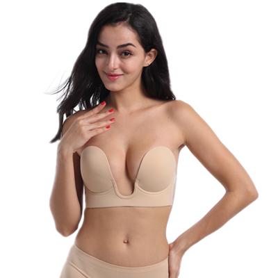 China QUICK DRY Backless Plunge Free Bra Strapless Wire Free Lift Up Lift Invisible Bra U Shape One Piece Sticky Silicone for sale