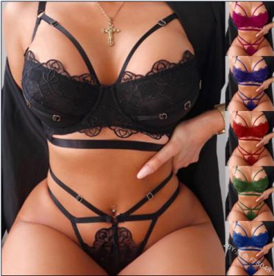 China Lace Lingerie Women Seamless Panties Adjustable Strappy See Through Nightgown Bras Brief Sets Lift Up Gathering for sale