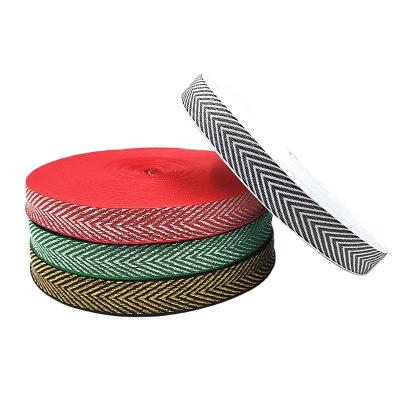 China Viable Gold on Silver Webbing Strap Polyester Jacquard Chain Rope Ribbon Herringbone Webbing for sale