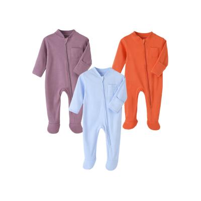 China Hot Selling Comfotable 2022 Zipper Doubles Soft Bamboo Rayon Footie Closure Handle Feet 0-24 Months Baby Pajamas for sale