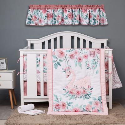 China Folded Baby Kids Crib Bedding Set Luxury Born Embroidery Foldable 100% Cotton Crib Sheets Babies Sheets With Bridal Bumper Animal for sale