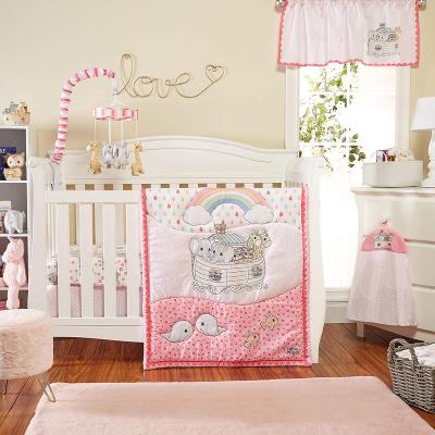 China 2021 Newest Folded Baby Bedding Sets Elephants And Puppy Girls Include Bumper Pads Quilting Crib Sheet Skirt for sale