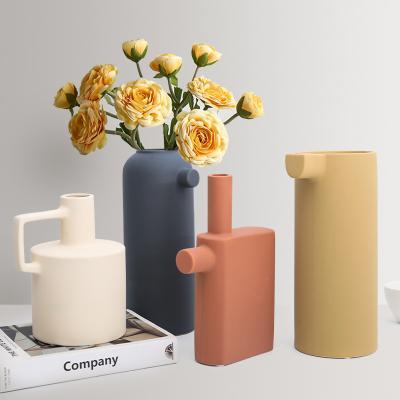 China Modern minimalist Nordic frosted irregular ceramic vase simulation Morandi flower vase decoration for sale