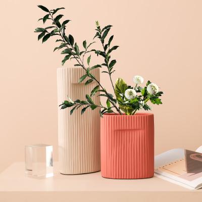 China Morandi Interior Home Ceramic Vases In Tableau Minimalist Nordic Vase Carving Color For Flower Decoration for sale