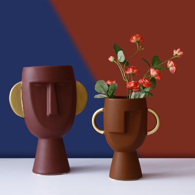 China Wholesale Minimalist Modern Decoration Flower Pot Ceramic Body Face Human Vase For Home Decoration for sale