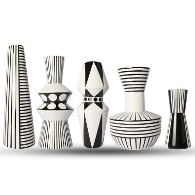 China Minimalist black and white geometric ceramic handmade vases light vase luxury simple Nordic decoration for sale