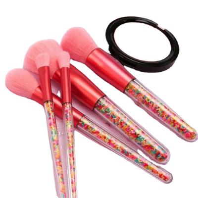 China Angular Blush Free Samples 5 PCS Crystal Plastic Granule Handle Pink Eyeshadow Brush Transparent Flame Powder Brushes Candy Makeup Brush Set for sale