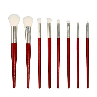 China Angular Blush Long Handle 8Pcs Red Vegan Makeup Brush Set Luxury Custom Private Label Powder Eye Cosmetics Brush With Bag for sale