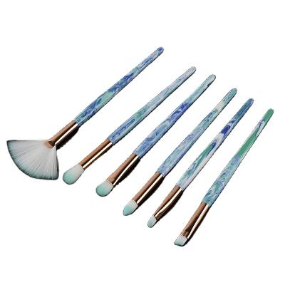 China Angular Blush 6 Blue Marble Pattern Eye Makeup Brush Set Custom Fan Eyeshadow Private Label Logo Lip Corner Brushes LOW MOQ for sale