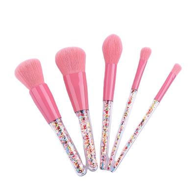 China Angular Blush Custom Cute 5PCS Mini Essential Travel Kabuki Makeup Brush Set Rose Gold Pink Candy Luxury Beauty Cosmetics Brushes Kit for sale