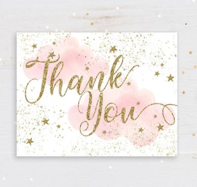 China Thanksgiving Day OEM Custom Thank You Cards Glitter Small Glitter Star Flat or Folded Glitter Stars Thank You Cards for sale