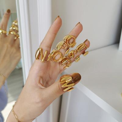 China Wholesale 18k Gold Plated FASHIONABLE Alphabet Letter Ring Chunky Name Gold Irregular Adjustable Initial Ring A Z for sale