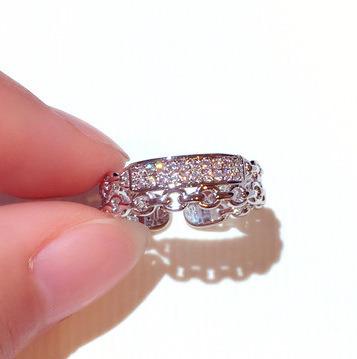 China Wholesale Luxury Rhinestone Nickel Free Ring Gift Ring Sparkling Crystal Zircon Double Finger Ring Rose Silver Eternity Band CZ for sale