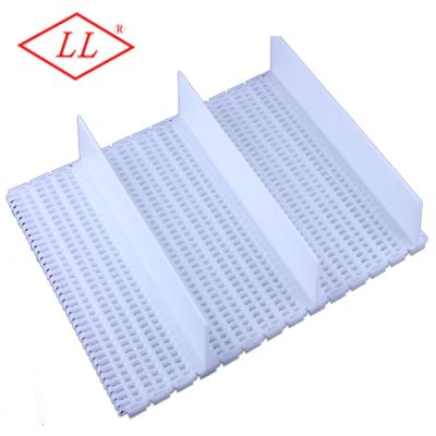 China Modular Heat Resistant Plastic Flush Grid Belt with Cleat (900Y-005 with flights+ sidewalls) for sale