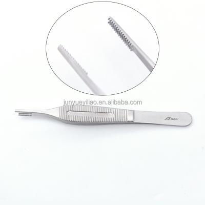 China 125mm Teeth 16x16 Medical Grade Instruments Tweezers Adson Brown Fabric Steel Forceps for sale