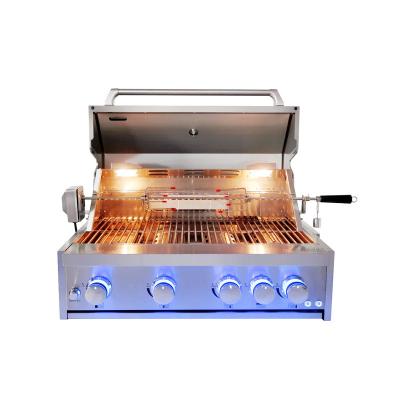 China Hyxion Easily Cleaned 30 Inch BBQ Grill 5 Burner Built-In Propane Grill With Blue LED Light Knobs for sale