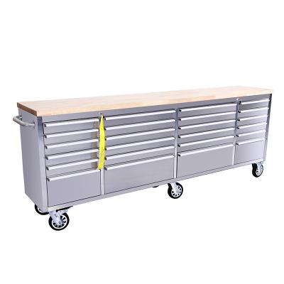 China Us General Tool Box 96 Inch 24 Drawers 430 Stainless Steel Trolley Tool Box With Workbench for sale