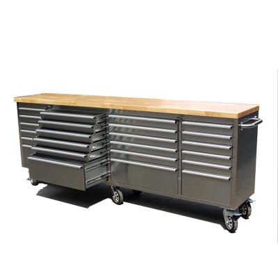 China High Quality Rolling Stainless Steel Rubber Wood Workbench With Drawers/96 Inch Tool Cabinet Tool Cart for sale