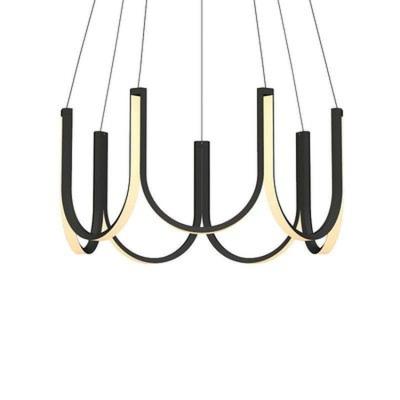 China Modern Black Layered Design Led Linear Wrought Iron Pendant Light Living Room Luxury Pendant Light for sale