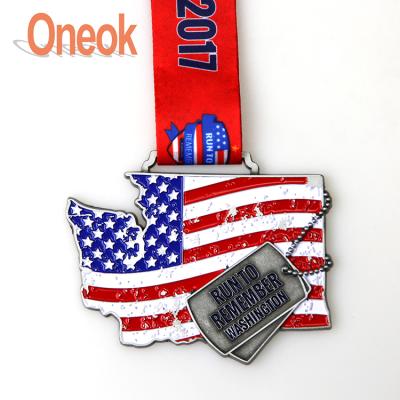 China Newest Customized USA 3d Metal Medal Europe Souvenir Flag With Ribbon for sale